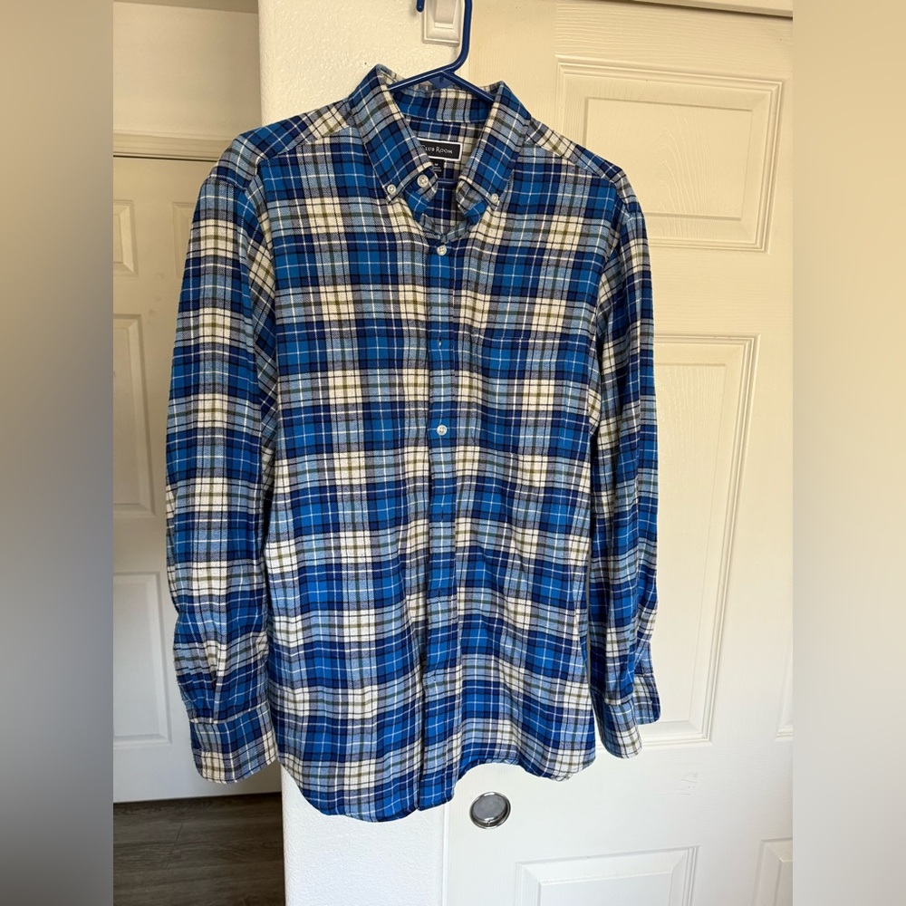 Club Room Blue and White Plaid Button Down Shirt